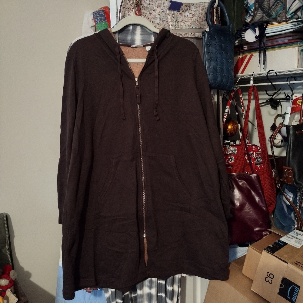 Logo Lounge dark brown hooded zip jacket.